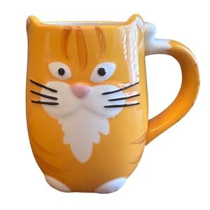 Tag Orange Tabby Cat Ceramic Mug Orange 3D Tail Handle 4.5"